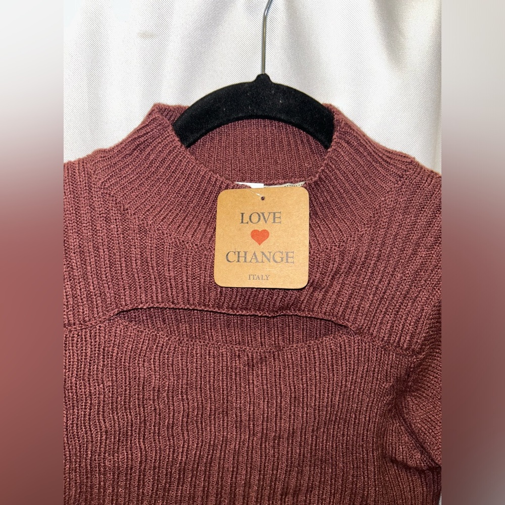 Knit alter top with open chest area & turtle neck long sleeve